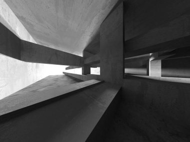 Dark Beton Duvar Mimarisi. Boş Oda. 3d Görüntüleme