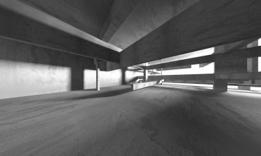 Dark Beton Duvar Mimarisi. Boş Oda. 3d Görüntüleme