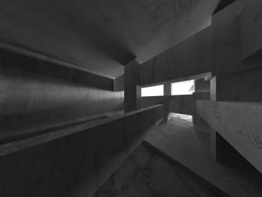 Dark Beton Duvar Mimarisi. Boş Oda. 3d Görüntüleme