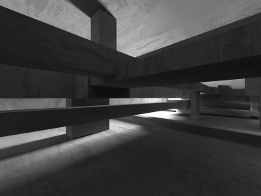 Dark Beton Duvar Mimarisi. Boş Oda. 3d Görüntüleme