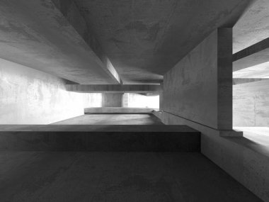 Dark Beton Duvar Mimarisi. Boş Oda. 3d Görüntüleme