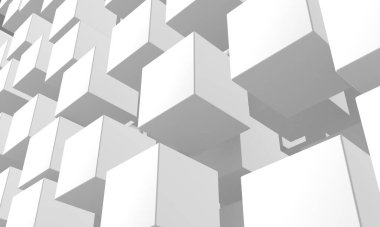 Beyaz küp yapısı. Soyut fütüristik geçmiş. 3d hazırlayıcı