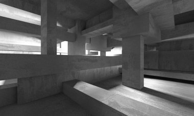 Dark Beton Duvar Mimarisi. Boş Oda. 3d Görüntüleme