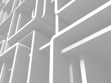 Beyaz küp yapısı. Soyut fütüristik geçmiş. 3d hazırlayıcı