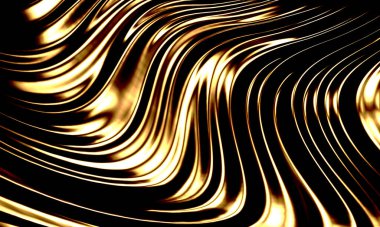 Altın soyut dalgalı sıvı arka plan. 3d resimleme