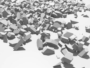 Rubble pile. Concrete stone pieces. 3d rendering