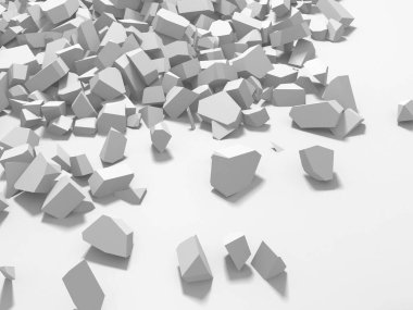 Pile of shattered white stone pieces. 3d rendering