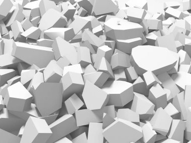 Pile of shattered white stone pieces. 3d rendering