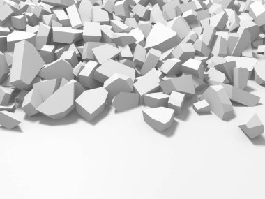Pile of shattered white stone pieces. 3d rendering