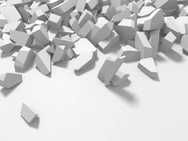 Pile of shattered white stone pieces. 3d rendering