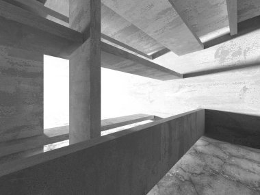 Dark Beton Duvar Mimarisi. Boş Oda. 3d Görüntüleme