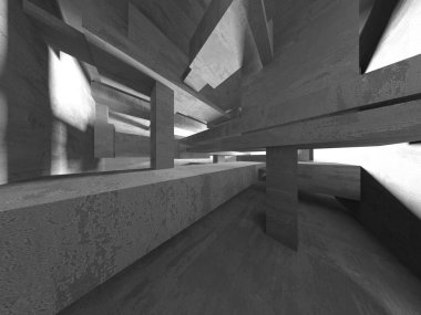 Dark Beton Duvar Mimarisi. Boş Oda. 3d Görüntüleme