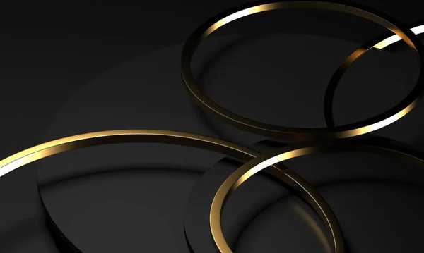 Shiny Gold Rings Shapes Luxury Background Rendering — Stock Photo, Image