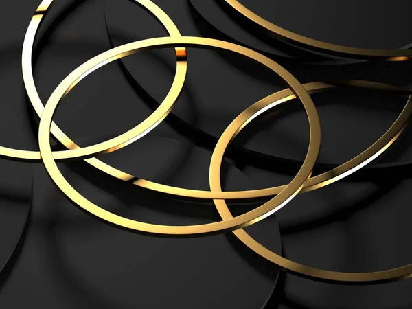 Glanzende Gouden Ringen Vormen Luxe Achtergrond Destructie — Stockfoto