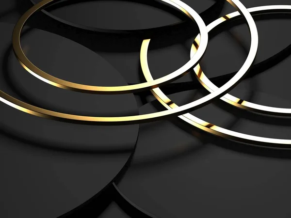 Shiny Gold Rings Shapes Luxury Background Rendering — Stock Photo, Image