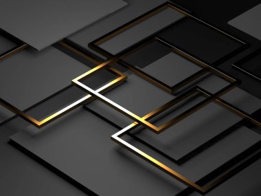 Modern abstract realistic paper with gold lines. Premium gradient geometric elements. 3d rendering