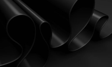 Siyah dalgalı katlanmış kağıtlı soyut bir arkaplan. 3d oluşturma