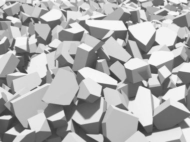 Pile of shattered white stone pieces. 3d rendering