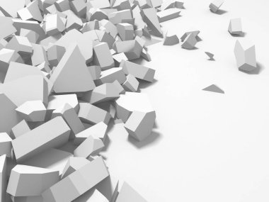 Pile of shattered white stone pieces. 3d rendering