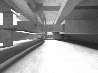 Dark Beton Duvar Mimarisi. Boş Oda. 3d Görüntüleme