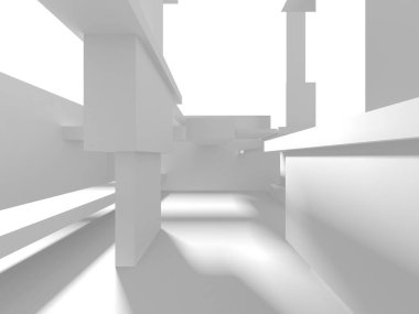 Beyaz Modern Arkaplan. Soyut Bina Konsepti. 3d Hazırlama