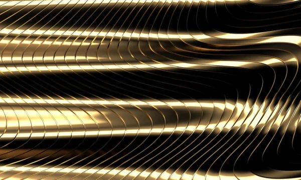 Gold Metal Background Waves Lines Rendering — Zdjęcie stockowe