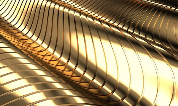 Gold Metal Background Waves Lines Rendering — Stockfoto