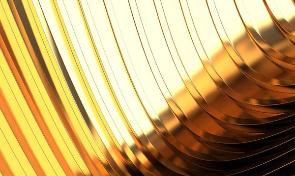 Gold Metal Background Waves Lines Rendering — Zdjęcie stockowe