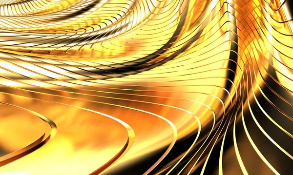 Gold metal background with waves and lines. 3d rendering