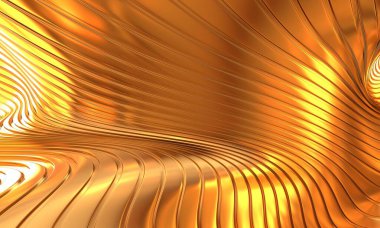 Gold metal background with waves and lines. 3d rendering