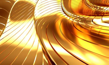 Gold metal background with waves and lines. 3d rendering
