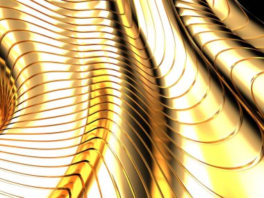 Gold metal background with waves and lines. 3d rendering