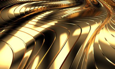 Gold metal background with waves and lines. 3d rendering