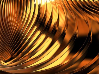 Gold metal background with waves and lines. 3d rendering