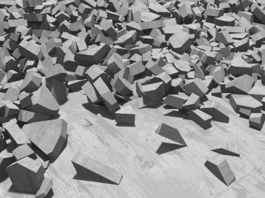 Rubble pile. Concrete stone pieces. 3d rendering