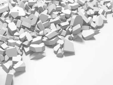 Pile of shattered white stone pieces. 3d rendering