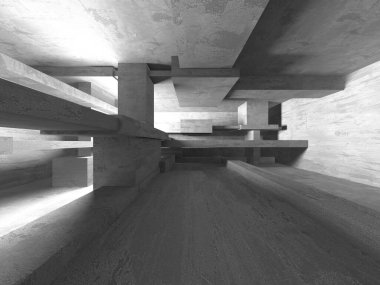 Dark Beton Duvar Mimarisi. Boş Oda. 3d Görüntüleme