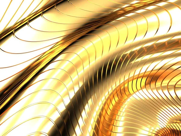 Gold Metal Background Waves Lines Rendering — Zdjęcie stockowe