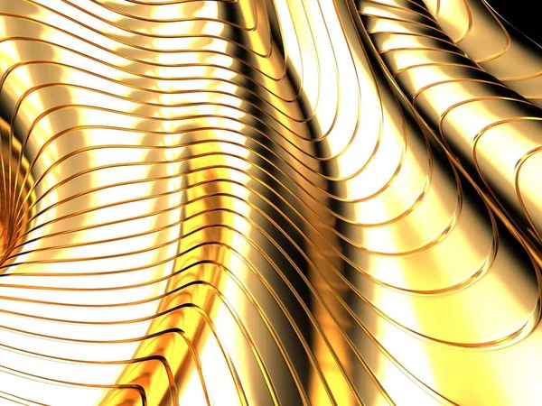 Gold Metal Background Waves Lines Rendering — Zdjęcie stockowe