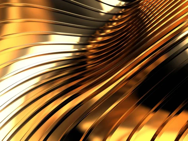 Gold Metal Background Waves Lines Rendering — Stockfoto