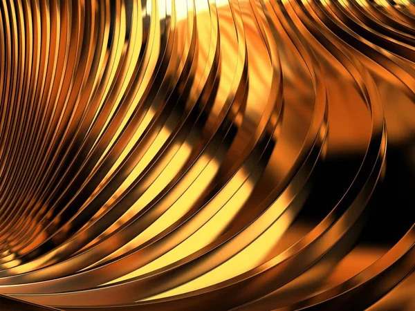 Gold Metal Background Waves Lines Rendering —  Fotos de Stock