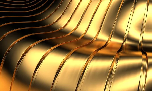 Gold Metal Background Waves Lines Rendering — Zdjęcie stockowe