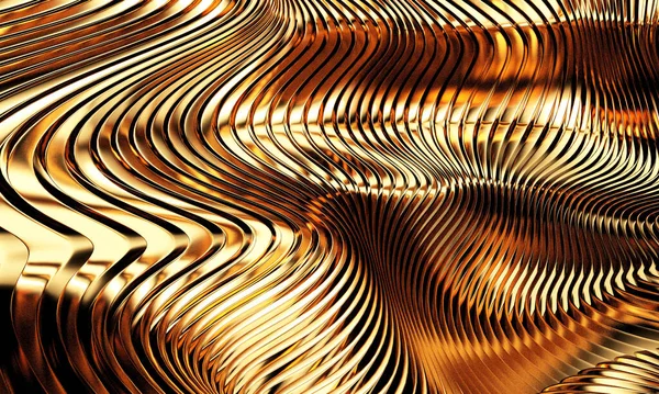 Gold Stripes Wavy Bright Background Abstract Luxurious Wallpaper Rendering — Zdjęcie stockowe