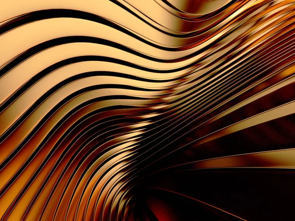 Gold Stripes Wavy Bright Background Abstract Luxurious Wallpaper Rendering — ストック写真