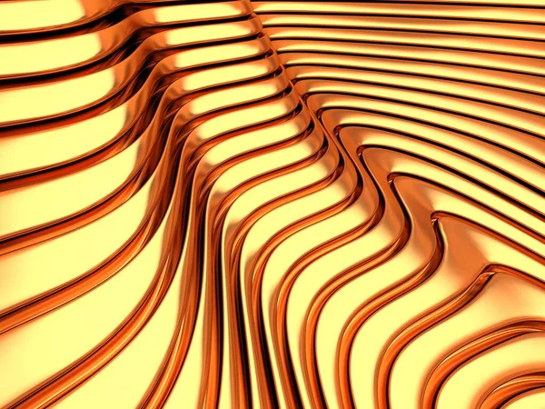 Gold Stripes Wavy Bright Background Abstract Luxurious Wallpaper Rendering — Foto Stock