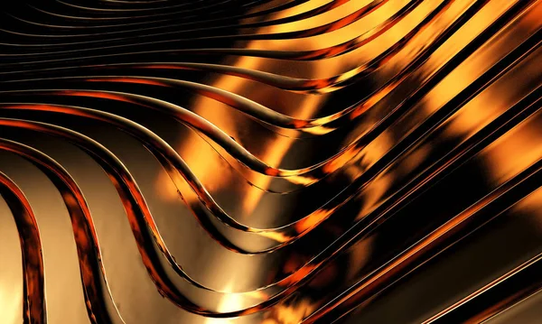 Gold Stripes Wavy Bright Background Abstract Luxurious Wallpaper Rendering — Zdjęcie stockowe