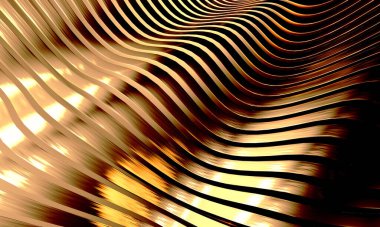 Gold stripes wavy bright background. Abstract luxurious wallpaper. 3d rendering