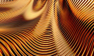 Gold stripes wavy bright background. Abstract luxurious wallpaper. 3d rendering