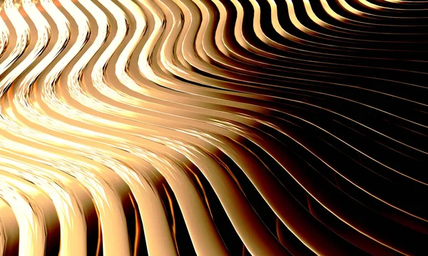 Gold Stripes Wavy Bright Background Abstract Luxurious Wallpaper Rendering — Zdjęcie stockowe