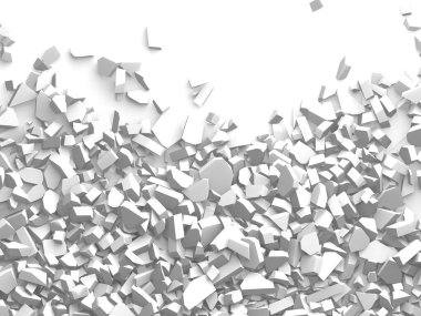 Pile of shattered white stone pieces. 3d rendering
